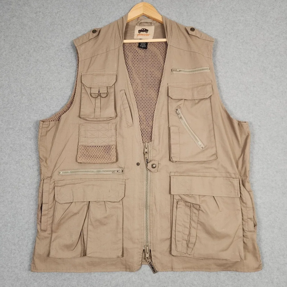 Humvee Vest Mens XL Tan Brown Safari Fishing Tactical Multi Pocket Outdoor